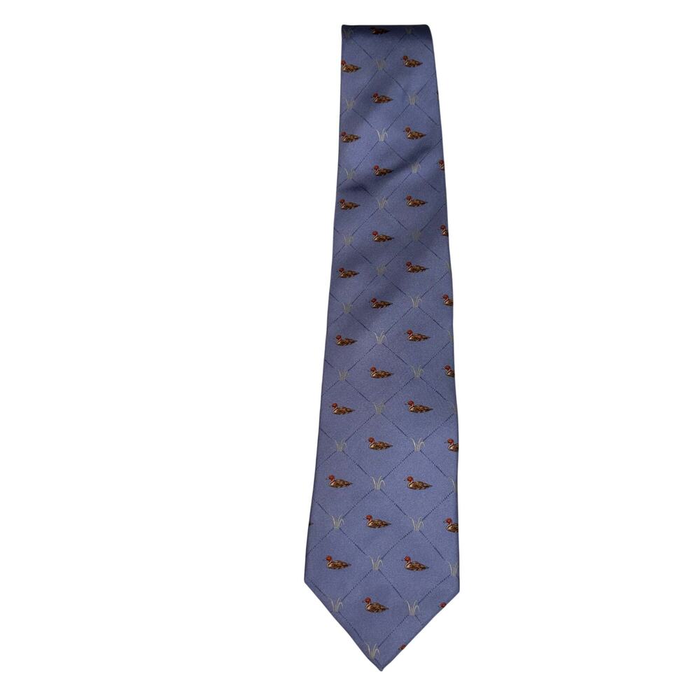 Brooks Brothers Makers Pure Silk Necktie Redhead Duck Cattail Blue Made In USA